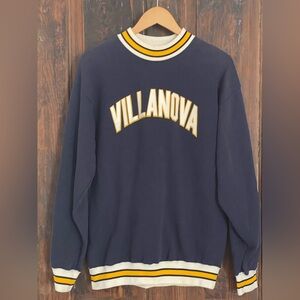 Vintage 90s Villanova Navy Sweatshirt Multicolor Rib High Neck Sz XL Made in USA